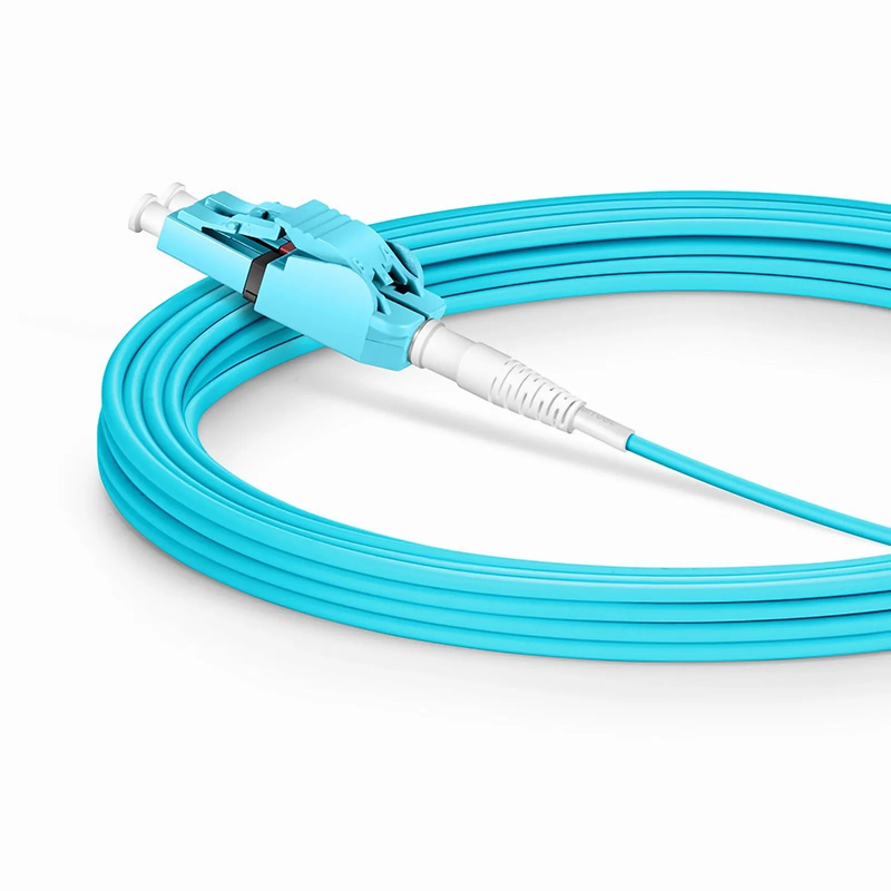 5m (16ft) Fiber Patch Cable, 2 Fibers, LC UPC Duplex to LC UPC Duplex Switchable Clip Uniboot, Multimode (OM4), Riser (OFNR), 2.0mm, Aqua