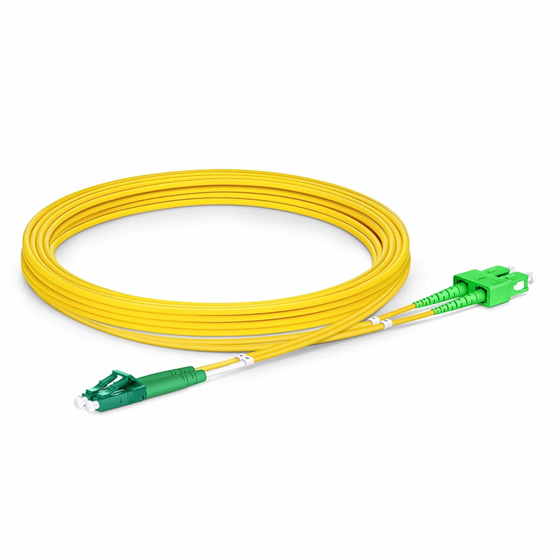 3m (10ft) Fiber Patch Cable, 2 Fibers, LC APC Duplex to SC APC Duplex, Single Mode (OS2), Riser (OFNR), 2.0mm, Tight-Buffered, Yellow