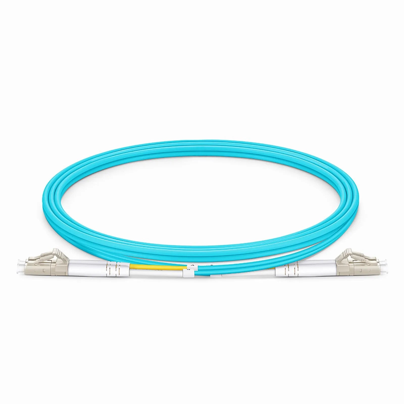 2m (7ft) Fiber Patch Cable, 2 Fibers, LC UPC Duplex to LC UPC Duplex, Multimode (OM4), Riser (OFNR), 2.0mm, Tight-Buffered, Aqua, 10 Pcs/Pack