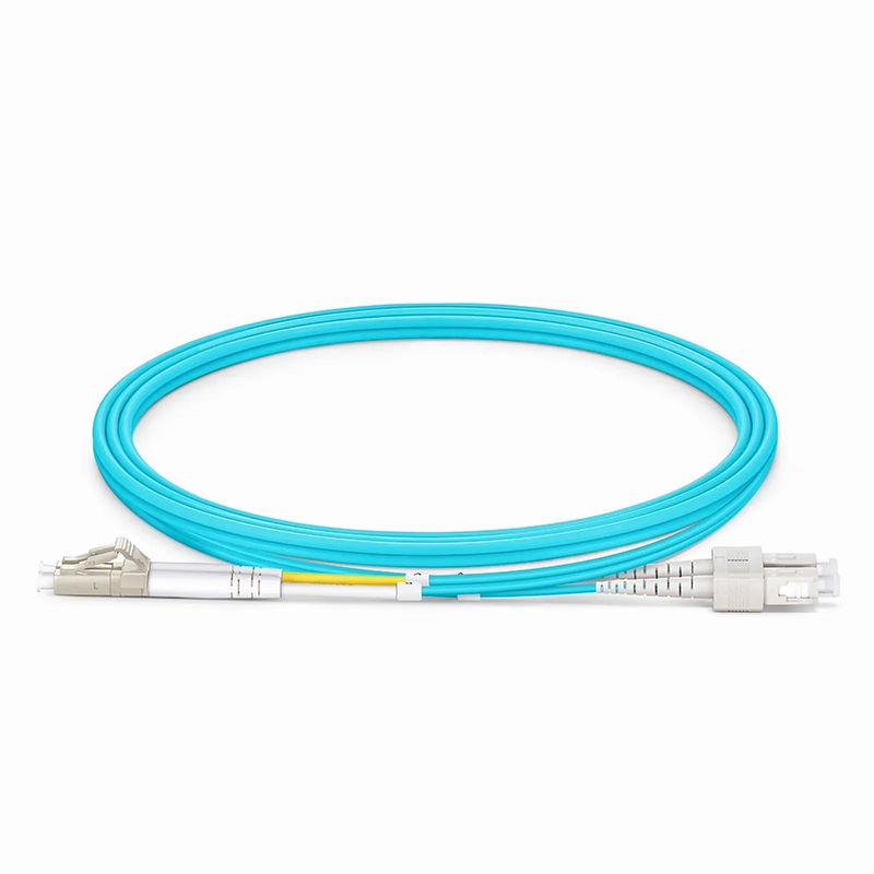 1m (3ft) Fiber Patch Cable, 2 Fibers, LC UPC Duplex to SC UPC Duplex, Multimode (OM4), Riser (OFNR), 2.0mm, Tight-Buffered, Aqua