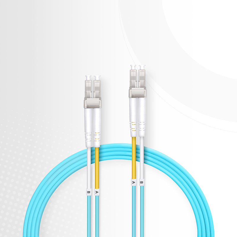 1m (3ft) Fiber Patch Cable, 2 Fibers, LC UPC Duplex to LC UPC Duplex, Multimode (OM4), Riser (OFNR), 2.0mm, Tight-Buffered, Aqua