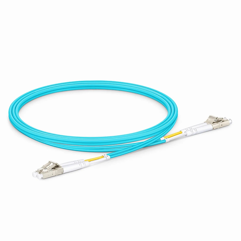 3m (10ft) Fiber Patch Cable, 2 Fibers, LC UPC Duplex to LC UPC Duplex, Multimode (OM4), Riser (OFNR), 2.0mm, Tight-Buffered, Aqua, 10 Pcs/Pack