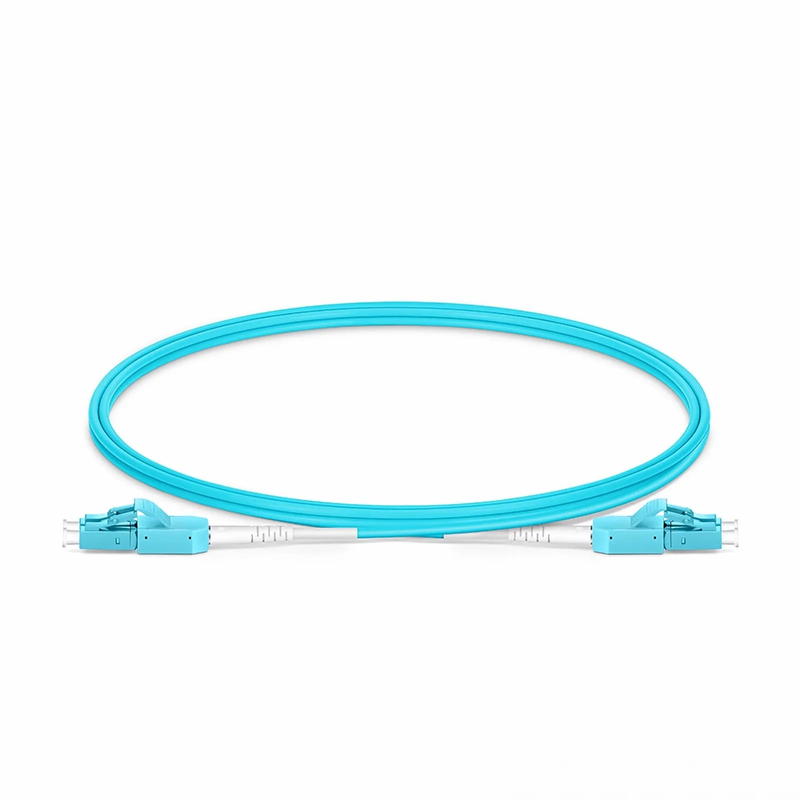 1m (3ft) Fiber Patch Cable, 2 Fibers, LC UPC Duplex to LC UPC Duplex Standard Clip Uniboot, Multimode (OM3), Riser (OFNR), 2.0mm, Aqua