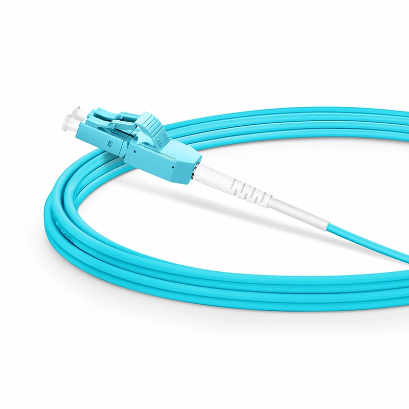 3m (10ft) Fiber Patch Cable, 2 Fibers, LC UPC Duplex to LC UPC Duplex Standard Clip Uniboot, Multimode (OM3), Riser (OFNR), 2.0mm, Aqua