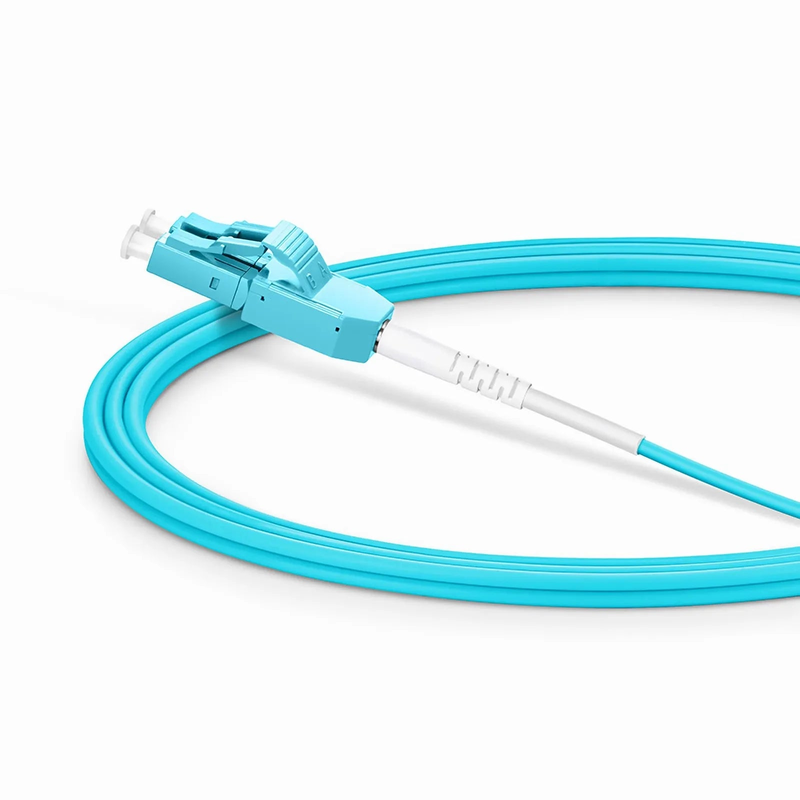 2m (7ft) Fiber Patch Cable, 2 Fibers, LC UPC Duplex to LC UPC Duplex Standard Clip Uniboot, Multimode (OM3), Riser (OFNR), 2.0mm, Aqua
