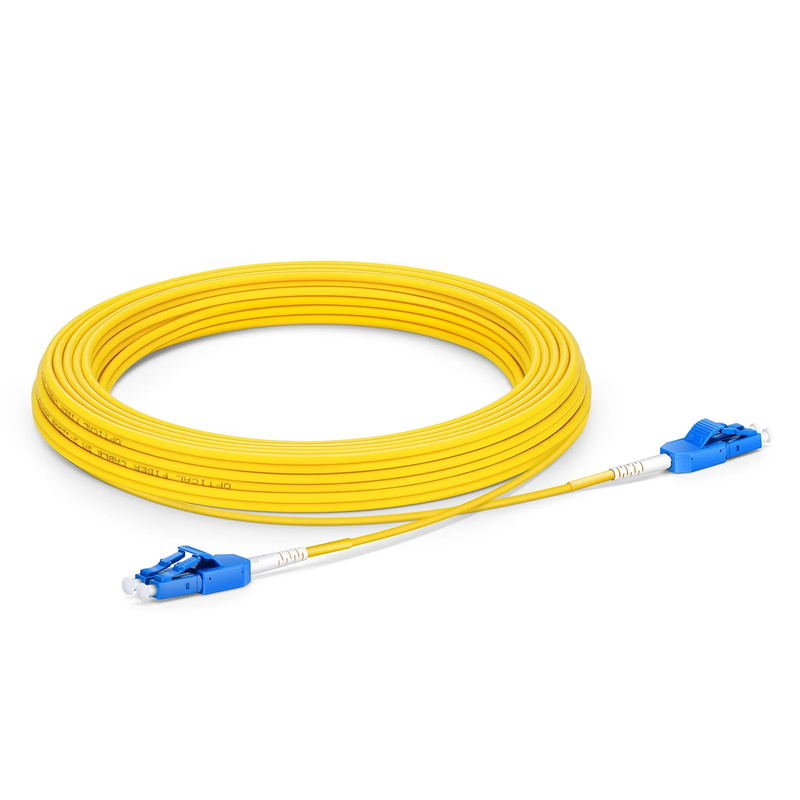 15m (49ft) Fiber Patch Cable, 2 Fibers, LC UPC Duplex to LC UPC Duplex Standard Clip Uniboot, Single Mode (OS2), Riser (OFNR), 2.0mm, Yellow