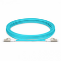 3m (10ft) Fiber Patch Cable, 2 Fibers, Short Boot, LC UPC Duplex to LC UPC Duplex, Multimode (OM4), Riser (OFNR), 2.0mm, Tight-Buffered, Aqua
