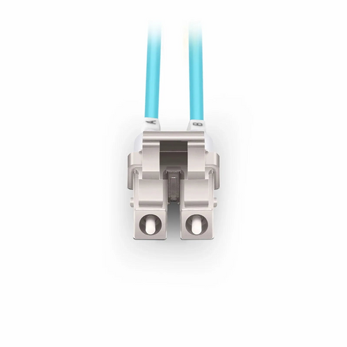 0.5m (1.6ft) Fiber Patch Cable, 2 Fibers, Short Boot, LC UPC Duplex to LC UPC Duplex, Multimode (OM4), Riser (OFNR), 2.0mm, Tight-Buffered, Aqua