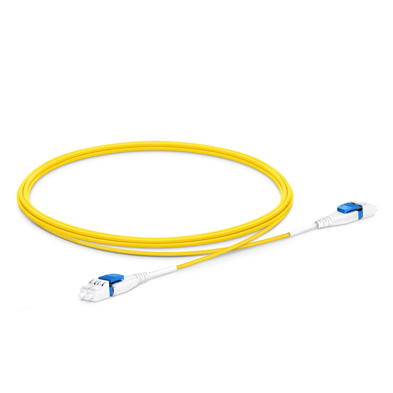 1.5m (5ft) Fiber Patch Cable, 2 Fibers, LC UPC Duplex to LC UPC Duplex Flat Clip Uniboot, Single Mode (OS2), Riser (OFNR), 1.6mm, Yellow