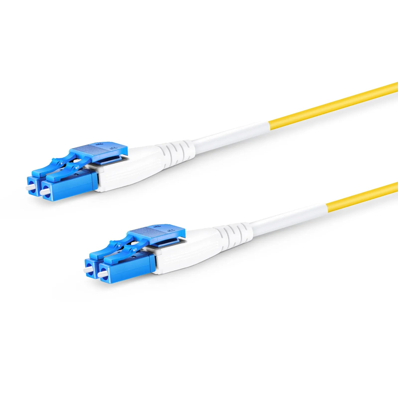 1.5m (5ft) Fiber Patch Cable, 2 Fibers, LC UPC Duplex to LC UPC Duplex Flat Clip Uniboot, Single Mode (OS2), Riser (OFNR), 1.6mm, Yellow
