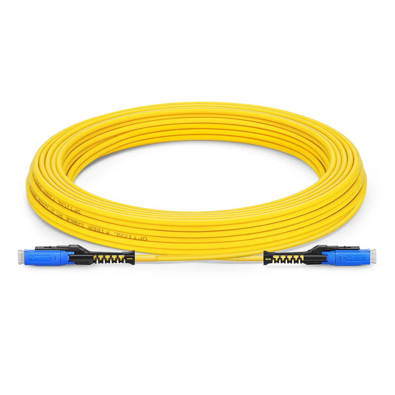35m (115ft) Fiber Patch Cable, 2 Fibers, SN UPC Duplex to LC UPC Duplex Flat Clip Uniboot, Single Mode (OS2), Riser (OFNR), 1.6mm, Yellow, for 400G Network Connection