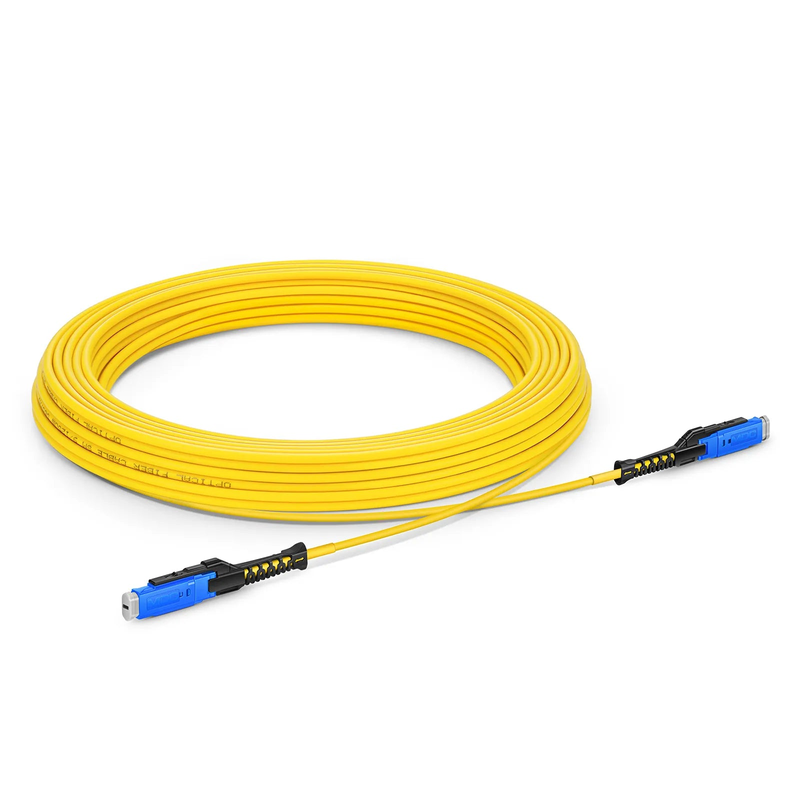 30m (98ft) Fiber Patch Cable, 2 Fibers, MDC UPC Duplex to MDC UPC Duplex Uniboot, Single Mode (OS2), Riser (OFNR), 2.0mm, Yellow, for 100/400/800G Network Connection