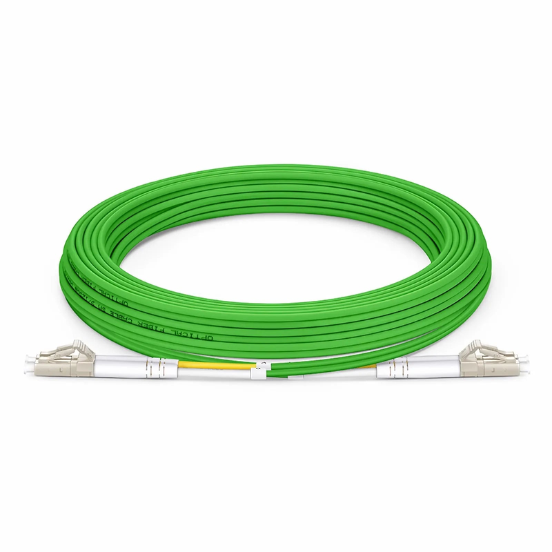 5m (16ft) Fiber Patch Cable, 2 Fibers, LC UPC Duplex to LC UPC Duplex, Multimode (OM5), Riser (OFNR), 2.0mm, Tight-Buffered, Lime Green