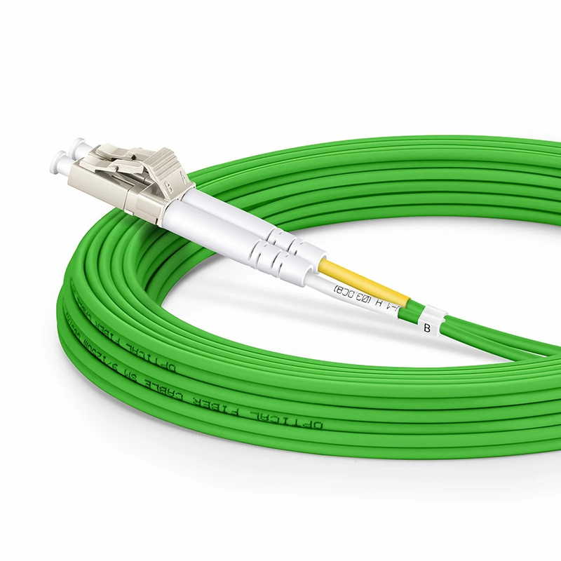 5m (16ft) Fiber Patch Cable, 2 Fibers, LC UPC Duplex to LC UPC Duplex, Multimode (OM5), Riser (OFNR), 2.0mm, Tight-Buffered, Lime Green