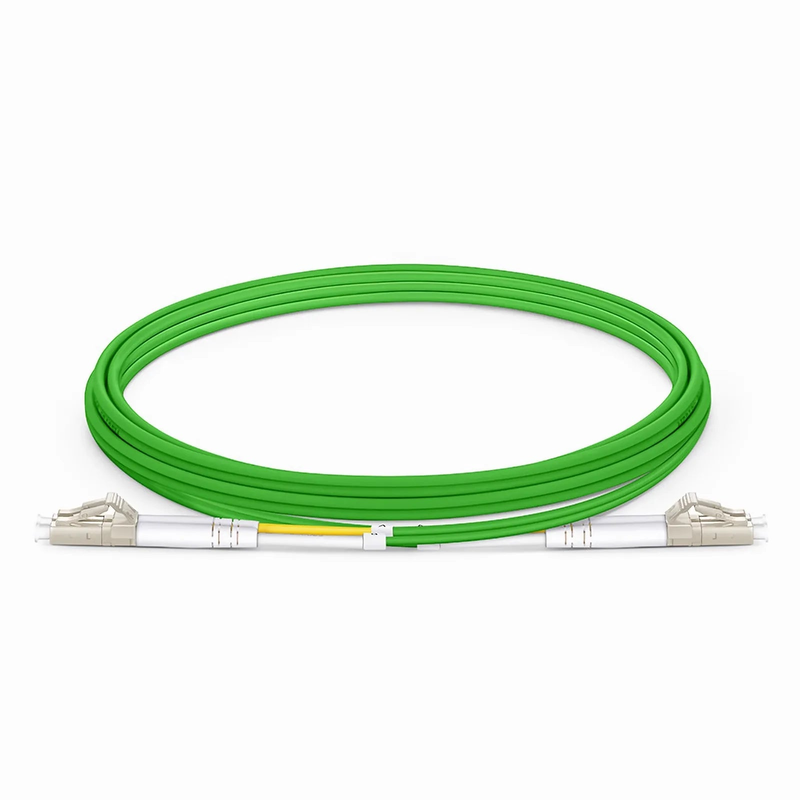 2m (7ft) Fiber Patch Cable, 2 Fibers, LC UPC Duplex to LC UPC Duplex, Multimode (OM5), Riser (OFNR), 2.0mm, Tight-Buffered, Lime Green