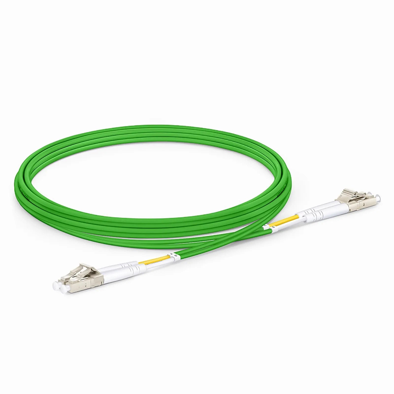 2m (7ft) Fiber Patch Cable, 2 Fibers, LC UPC Duplex to LC UPC Duplex, Multimode (OM5), Riser (OFNR), 2.0mm, Tight-Buffered, Lime Green