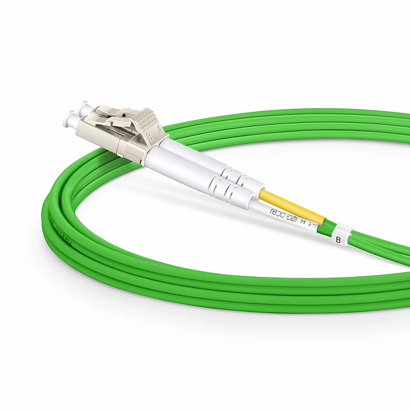 2m (7ft) Fiber Patch Cable, 2 Fibers, LC UPC Duplex to LC UPC Duplex, Multimode (OM5), Riser (OFNR), 2.0mm, Tight-Buffered, Lime Green
