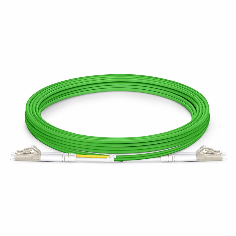 3m (10ft) Fiber Patch Cable, 2 Fibers, LC UPC Duplex to LC UPC Duplex, Multimode (OM5), Riser (OFNR), 2.0mm, Tight-Buffered, Lime Green