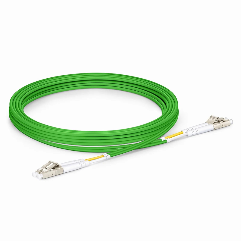 3m (10ft) Fiber Patch Cable, 2 Fibers, LC UPC Duplex to LC UPC Duplex, Multimode (OM5), Riser (OFNR), 2.0mm, Tight-Buffered, Lime Green