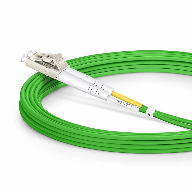 3m (10ft) Fiber Patch Cable, 2 Fibers, LC UPC Duplex to LC UPC Duplex, Multimode (OM5), Riser (OFNR), 2.0mm, Tight-Buffered, Lime Green