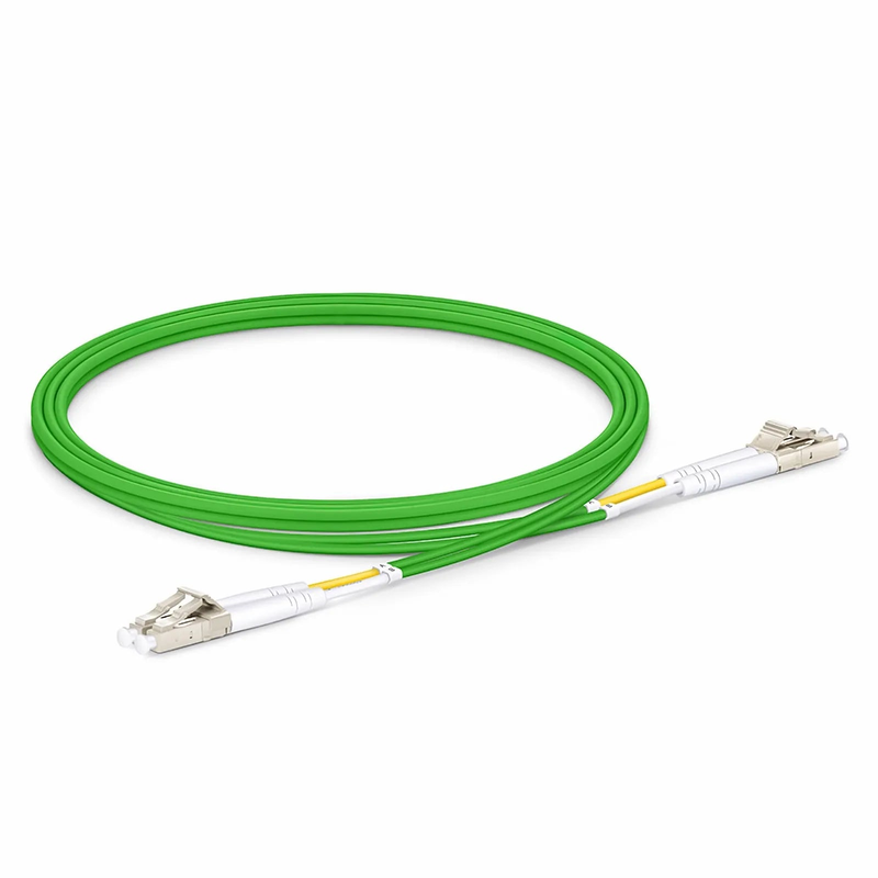1m (3ft) Fiber Patch Cable, 2 Fibers, LC UPC Duplex to LC UPC Duplex, Multimode (OM5), Riser (OFNR), 2.0mm, Tight-Buffered, Lime Green
