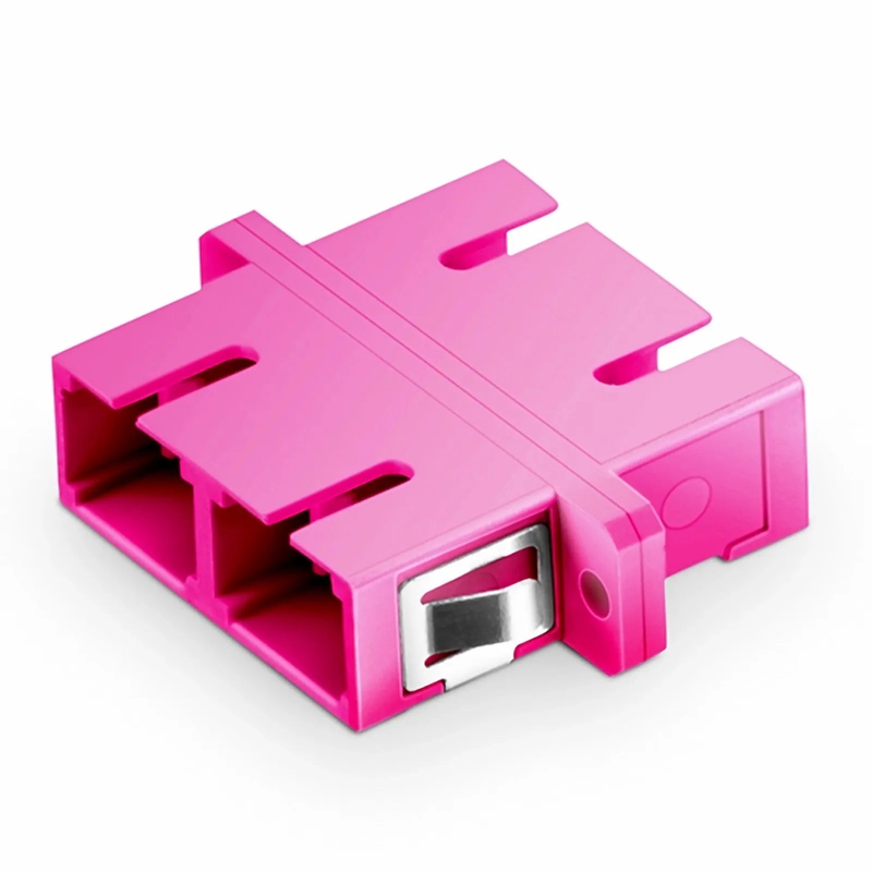 SC/UPC to SC/UPC Duplex OM4 Multimode Plastic Fiber Optic Adapter/Coupler with Flange, Violet