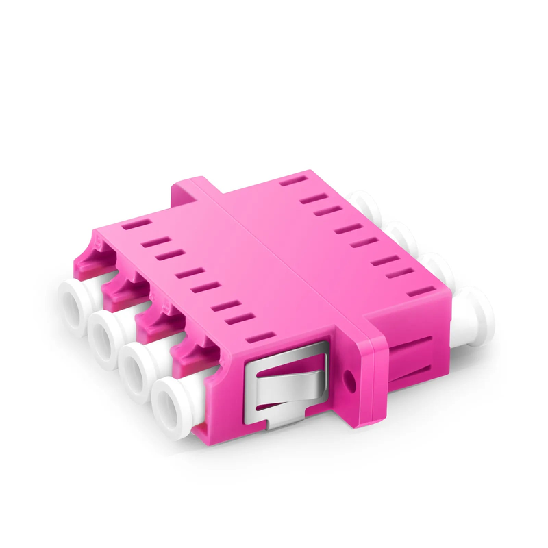 LC/UPC to LC/UPC Quad OM4 Multimode Plastic Fiber Adapter/Coupler with Flange, Violet