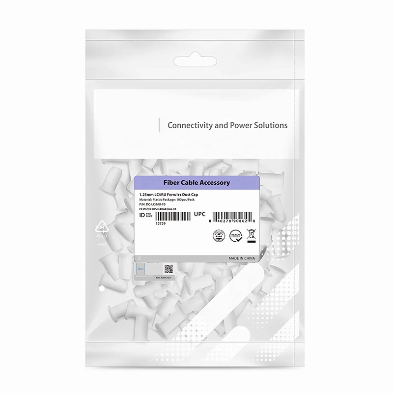 Plastic Universal Dust Cap for 1.25mm Ferrules. It fits LC, MU.White Color,100 pcs/pack