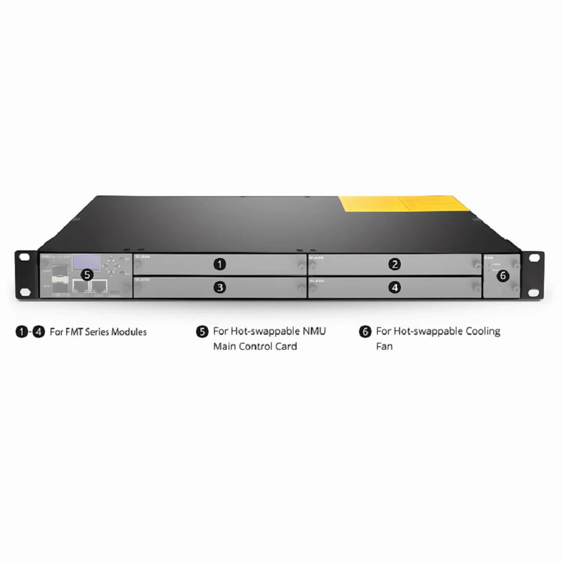 FMT04-CH1U, 4 Slots 1U Managed Chassis Unloaded Platform, Redundant AC PSUs, Support SNMP Network Management