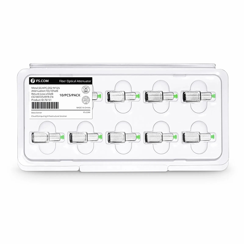 SC/APC Singlemode Fixed Fiber Optic Attenuator, Male-Female, 10dB (10pcs/Pack)