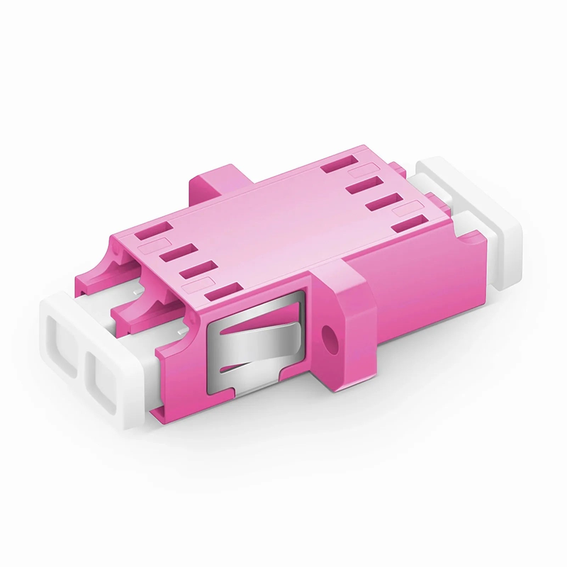 LC/UPC to LC/UPC Duplex OM4 Multimode SC Footprint Plastic Fiber Optic Adapter/Coupler with Flange, Violet, 10Pcs/Pack