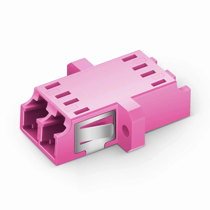 LC/UPC to LC/UPC Duplex OM4 Multimode SC Footprint Plastic Fiber Optic Adapter/Coupler with Flange, Violet, 10Pcs/Pack