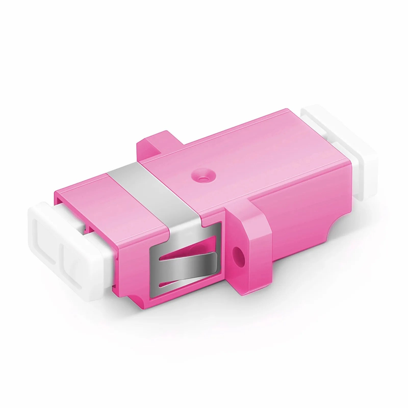 LC/UPC to LC/UPC Duplex OM4 Multimode SC Footprint Plastic Fiber Optic Adapter/Coupler with Flange, Violet, 10Pcs/Pack