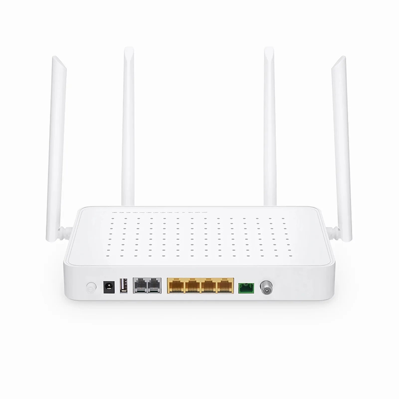 TA1910-4GVC-W, XPON (GPON + EPON) HGU ONU with 1 x PON, 4 x GE, 2 x POTS, 1 x RF, 1 x USB, and 4 x External Dual Band Antennas (1200M WiFi 4/5)