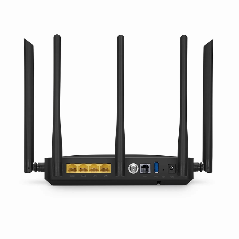 ONU1911-4GVC-W, XPON (GPON+EPON) ONU, with 1x PON, SC/UPC, 4x GE, 1x POTS, 1x USB, 1x RF, and 5x External Antennas (3000M WiFi 6)