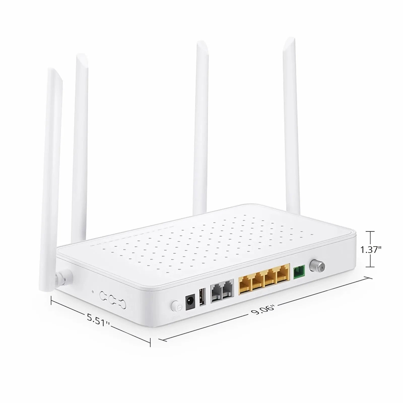TA1910-4GVC-W, XPON (GPON + EPON) HGU ONU with 1 x PON, 4 x GE, 2 x POTS, 1 x RF, 1 x USB, and 4 x External Dual Band Antennas (1200M WiFi 4/5)