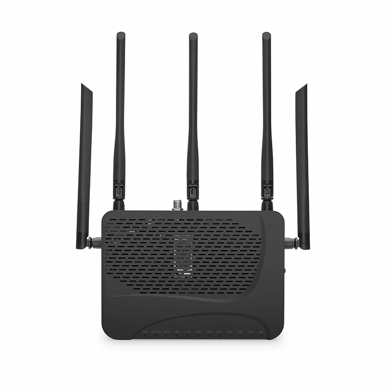 ONU1911-4GVC-W, XPON (GPON+EPON) ONU, with 1x PON, SC/UPC, 4x GE, 1x POTS, 1x USB, 1x RF, and 5x External Antennas (3000M WiFi 6)