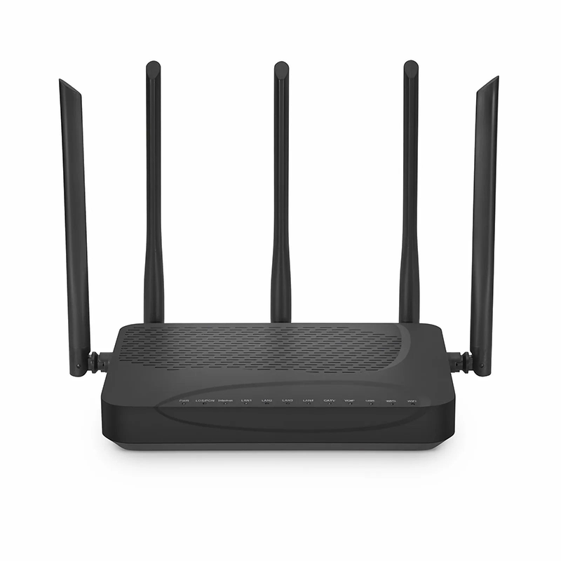 ONU1911-4GVC-W, XPON (GPON+EPON) ONU, with 1x PON, SC/UPC, 4x GE, 1x POTS, 1x USB, 1x RF, and 5x External Antennas (3000M WiFi 6)