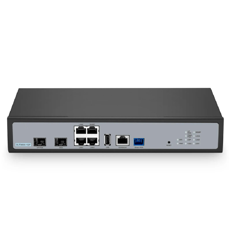 OLT3000-1GP, Single-Port Mini GPON OLT with 1x 10G SFP+, 1x GPON/XG(S)PON Uplink Ports, 4x GE Downlink Ports, AC/DC Power Supply