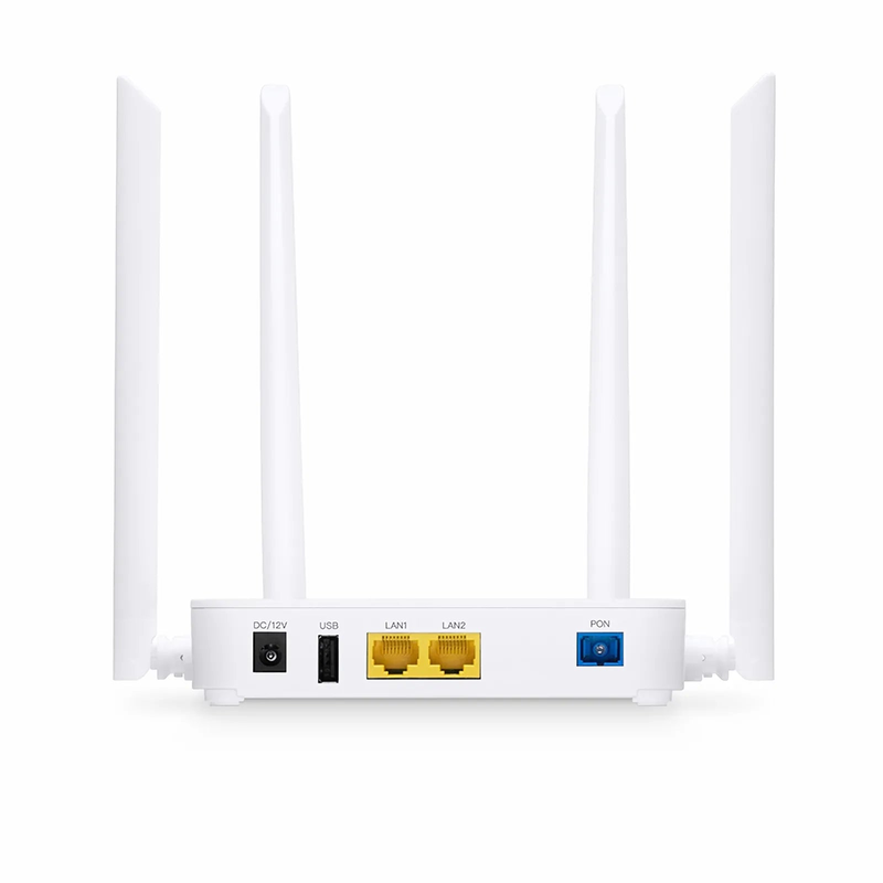 ONU1910-2G-W, XPON (GPON+EPON) ONU, with 1x PON, SC/UPC, 2x GE, 1x USB, and 4x External Antennas (1200M WiFi 5)