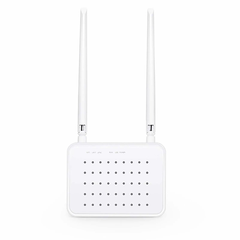 ONU1910-1GF-W, XPON (GPON + EPON) ONU, with 1 x PON, 1 x GE, 1 x FE, 1 x USB, and 2 x External Antennas (2.4GHz, 300Mbps WiFi 4)