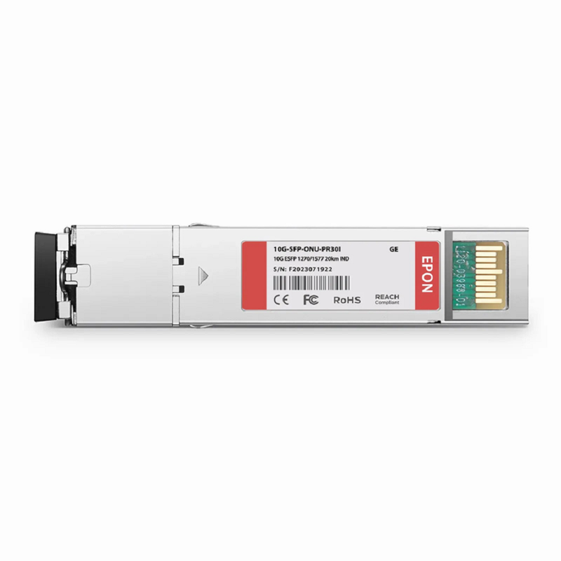 Generic Compatible 10G EPON ONU SFP+ 1270nm-TX/1577nm-RX 10.3125G-TX/10.3125G-RX Class PR30 20km DOM Simplex SC/UPC SMF Optical Transceiver Module (Industrial)