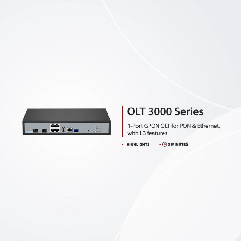OLT3000-1GP, Single-Port Mini GPON OLT with 1x 10G SFP+, 1x GPON/XG(S)PON Uplink Ports, 4x GE Downlink Ports, AC/DC Power Supply