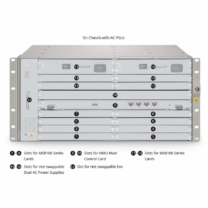 MS8100-CH5U, 12 Slots 5U Managed Unloaded Chassis, with MS-OTN Architecture, Support OTN/PTN/SDH, Redundant AC PSUs, Support FCP MS Management