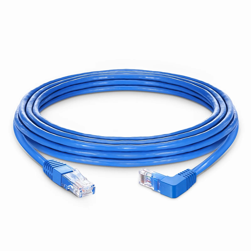 25ft (7.6m) 90 Degree Cat6 26AWG Snagless Unshielded (U/UTP) PVC CM Ethernet Network Patch Cable, RJ45 Right Angle Down Male to RJ45 Male, Blue