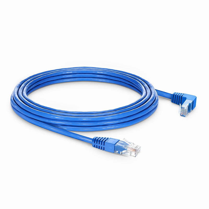 25ft (7.6m) 90 Degree Cat6 26AWG Snagless Unshielded (U/UTP) PVC CM Ethernet Network Patch Cable, RJ45 Right Angle Down Male to RJ45 Male, Blue