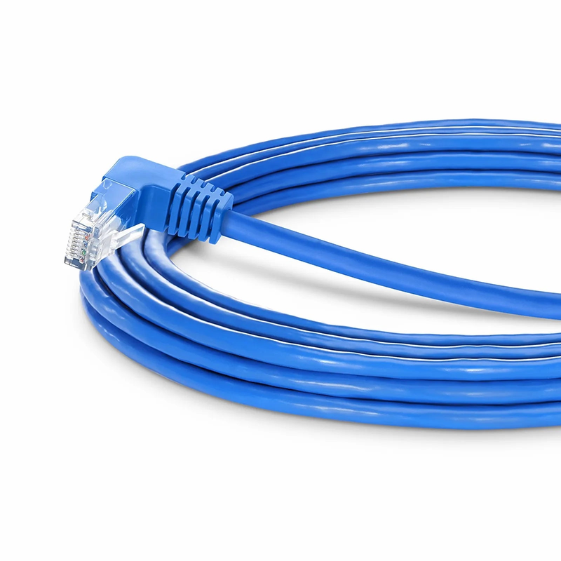 25ft (7.6m) 90 Degree Cat6 26AWG Snagless Unshielded (U/UTP) PVC CM Ethernet Network Patch Cable, RJ45 Right Angle Down Male to RJ45 Male, Blue