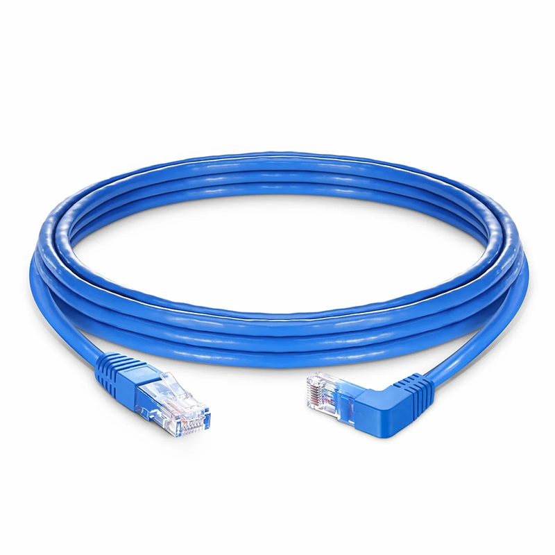 15ft (4.6m) 90 Degree Cat6 26AWG Snagless Unshielded (U/UTP) PVC CM Ethernet Network Patch Cable, RJ45 Right Angle Down Male to RJ45 Male, Blue