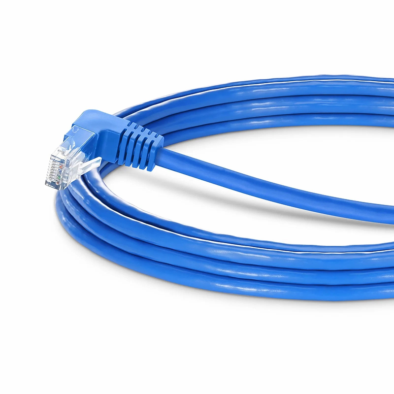 15ft (4.6m) 90 Degree Cat6 26AWG Snagless Unshielded (U/UTP) PVC CM Ethernet Network Patch Cable, RJ45 Right Angle Down Male to RJ45 Male, Blue
