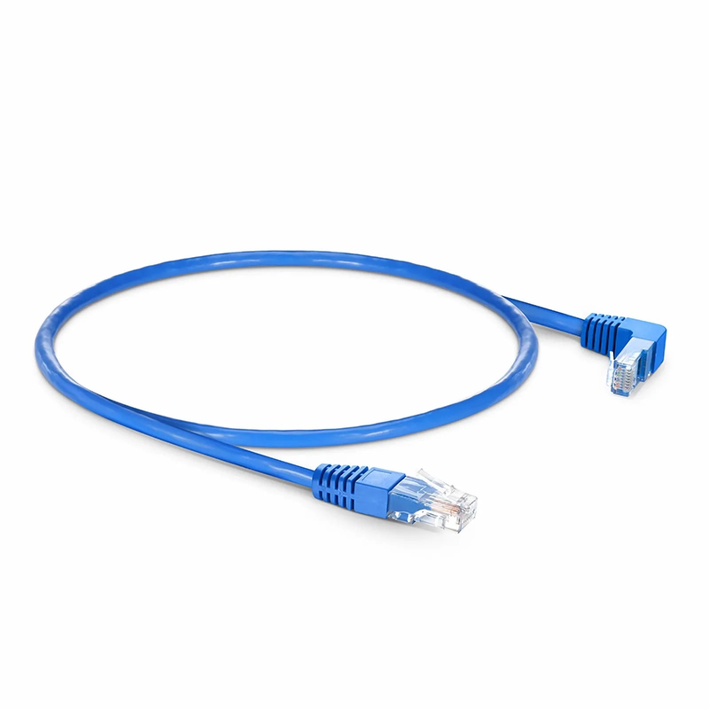 1ft (0.3m) 90 Degree Cat6 26AWG Snagless Unshielded (U/UTP) PVC CM Ethernet Network Patch Cable, RJ45 Right Angle Down Male to RJ45 Male, Blue